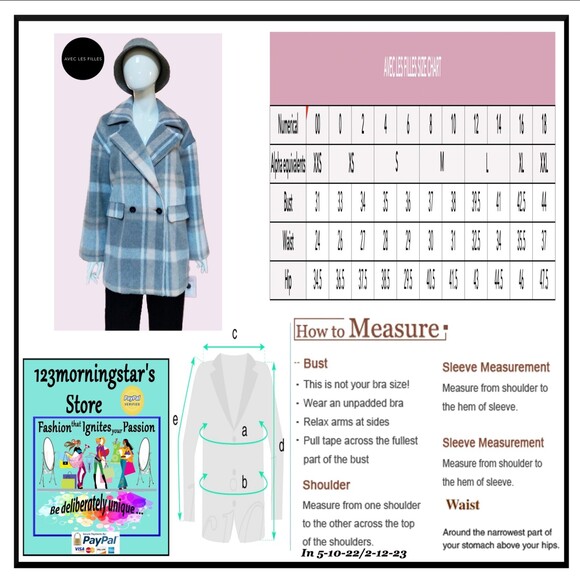 AVEC LES FILLES NEW Plaid Double Breast Flap Pockets Peacoat L - Picture 11 of 11